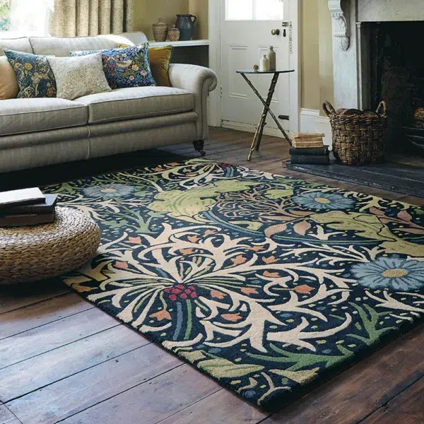 Seaweed Floral Rugs 28008 in Ink by William Morris