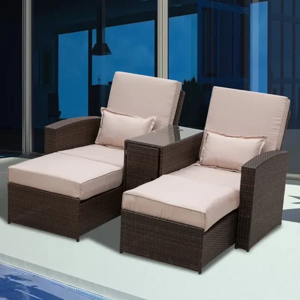 Outsunny 2-Seater Rattan Sofa Lounger Set-Brown