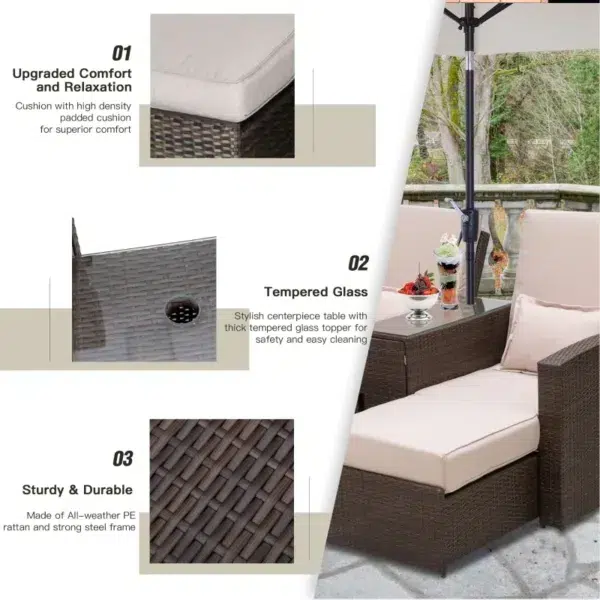Outsunny 2-seater rattan sofa lounger set-brown
