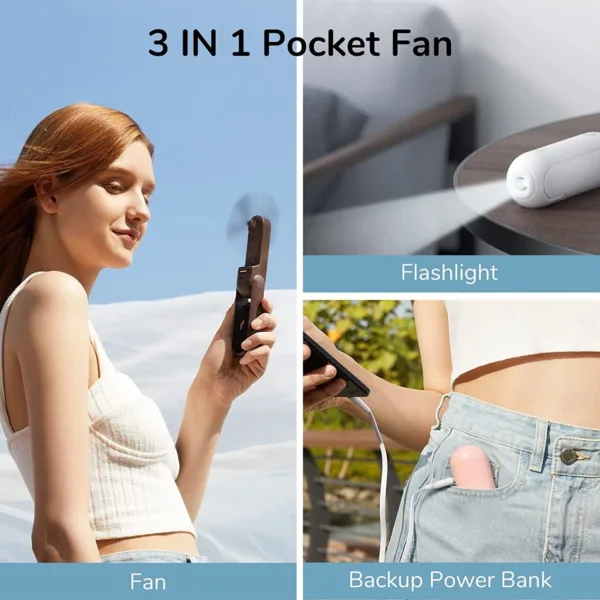 JISULIFE Handheld Fan, Light and Powerpack in One - Brown