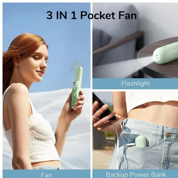 JISULIFE Handheld Fan, Light and Powerpack in One - Light Green