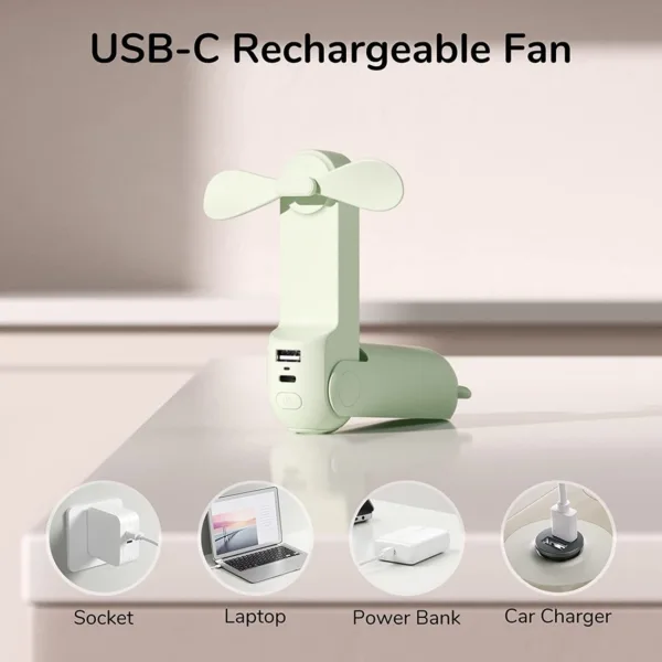 Jisulife handheld fan, light and powerpack in one - light green