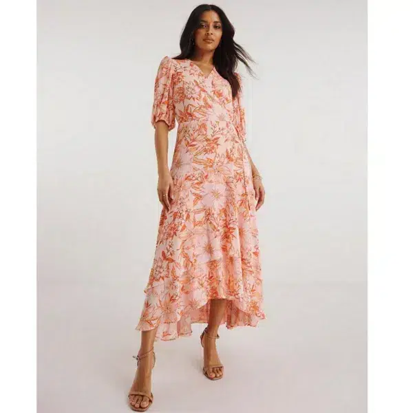 Joanna Hope Printed Wrap Midi Dress, Blush Floral