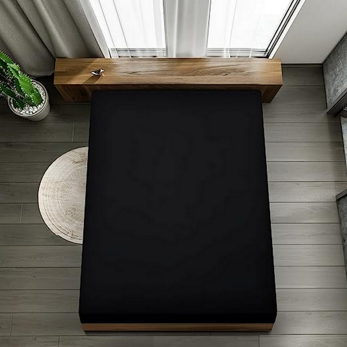 Utopioa 14inch (35cm) deep fitted microfibre bedsheet, black Utopioa 14inch (35cm) deep fitted microfibre bedsheet, black