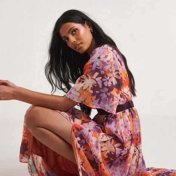 Joanna hope floral v-neck maxi tea dress