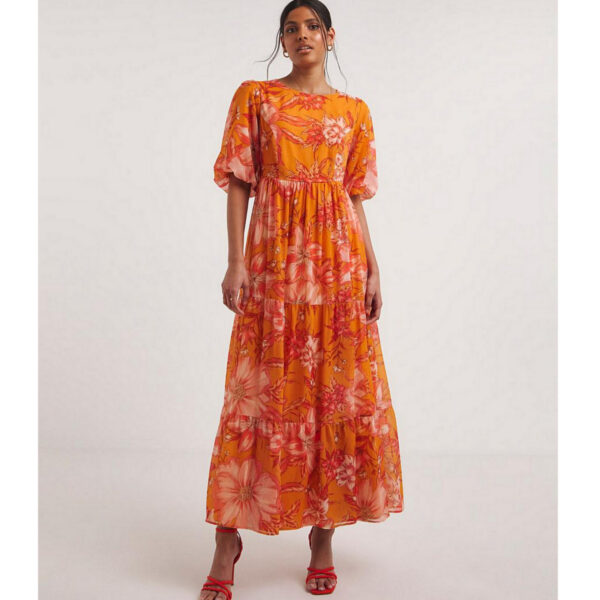 Joanna Hope Lace Up Maxi Dress, Orange Print