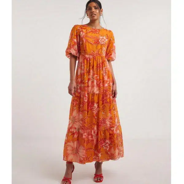 Joanna Hope Lace Up Maxi Dress, Orange Print