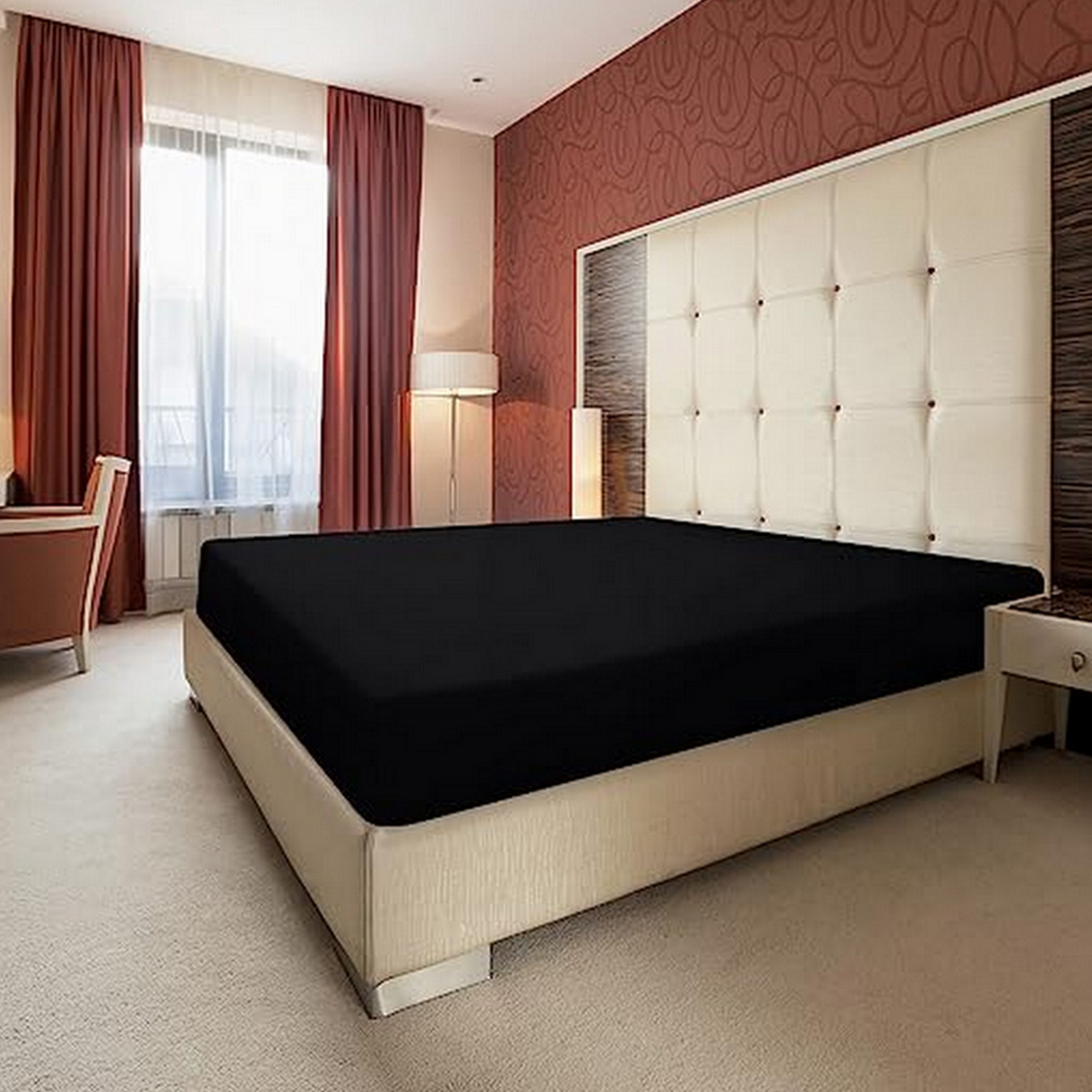 Utopioa 14inch (35cm) deep fitted microfibre bedsheet, black Utopioa 14inch (35cm) deep fitted microfibre bedsheet, black