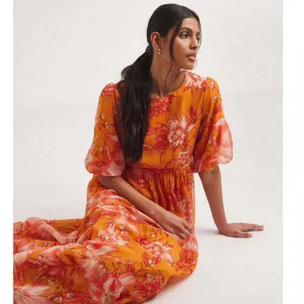 Joanna Hope Lace Up Maxi Dress, Orange Print