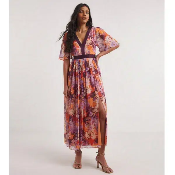 Joanna Hope Floral V-Neck Maxi Tea Dress