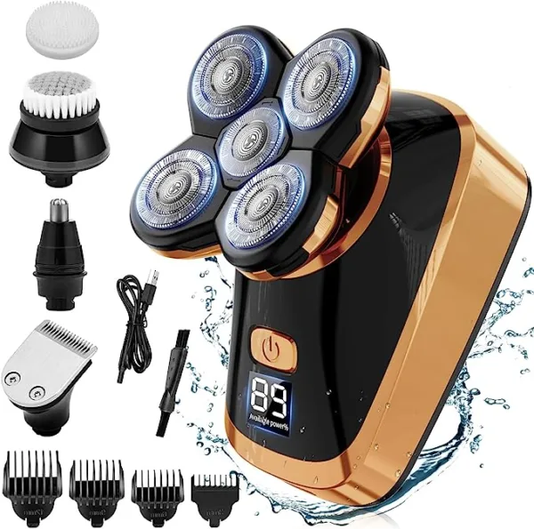 Qhot head shavers for men, 5 in 1 waterproof electric head shaver