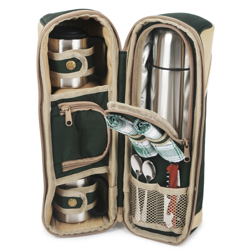 Deluxe two person flask and mug picnic set forest green Deluxe two person flask and mug picnic set forest green
