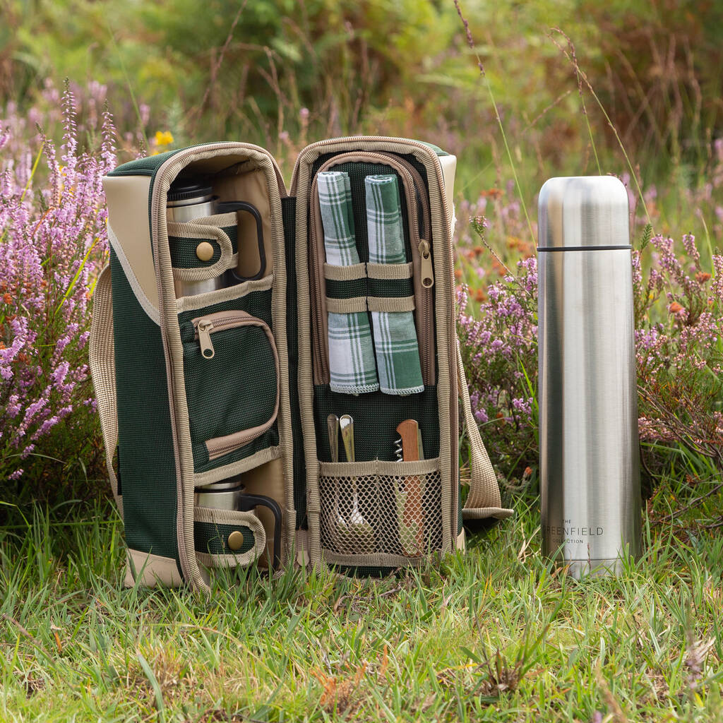 Deluxe two person flask and mug picnic set forest green Deluxe two person flask and mug picnic set forest green