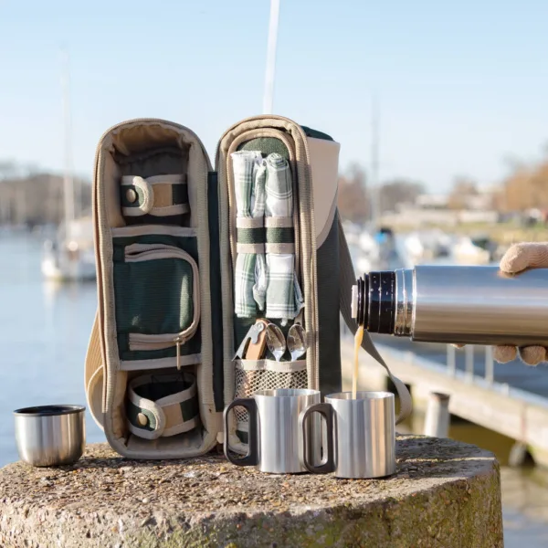 Deluxe Two Person Flask And Mug Picnic Set Forest Green