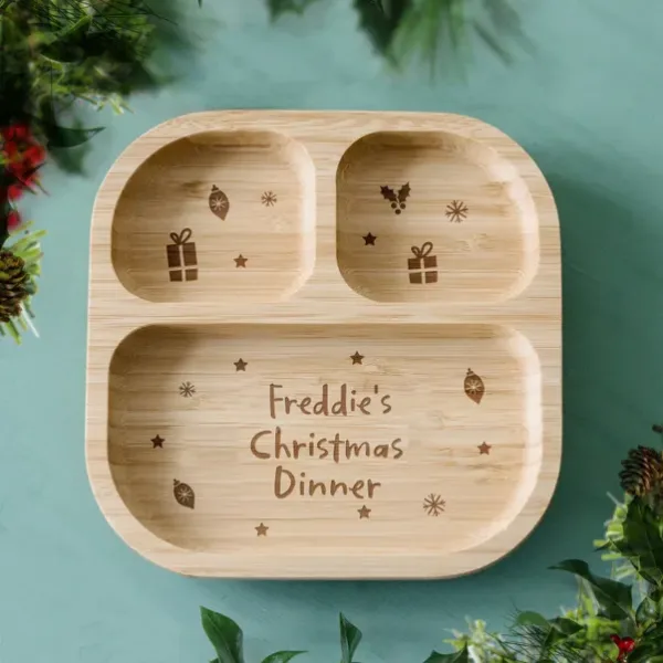 Personalised christmas dinner bamboo suction plate