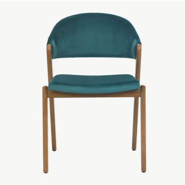 Highgate rustic oak dining chair, azure velvet