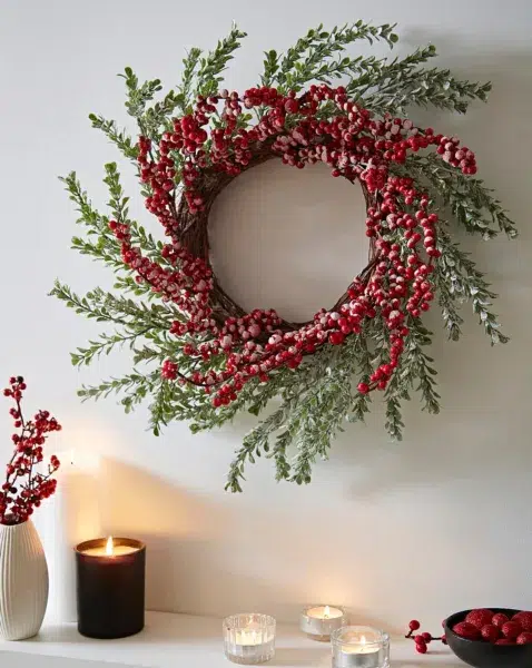 Red berry frosted leaf wreath
