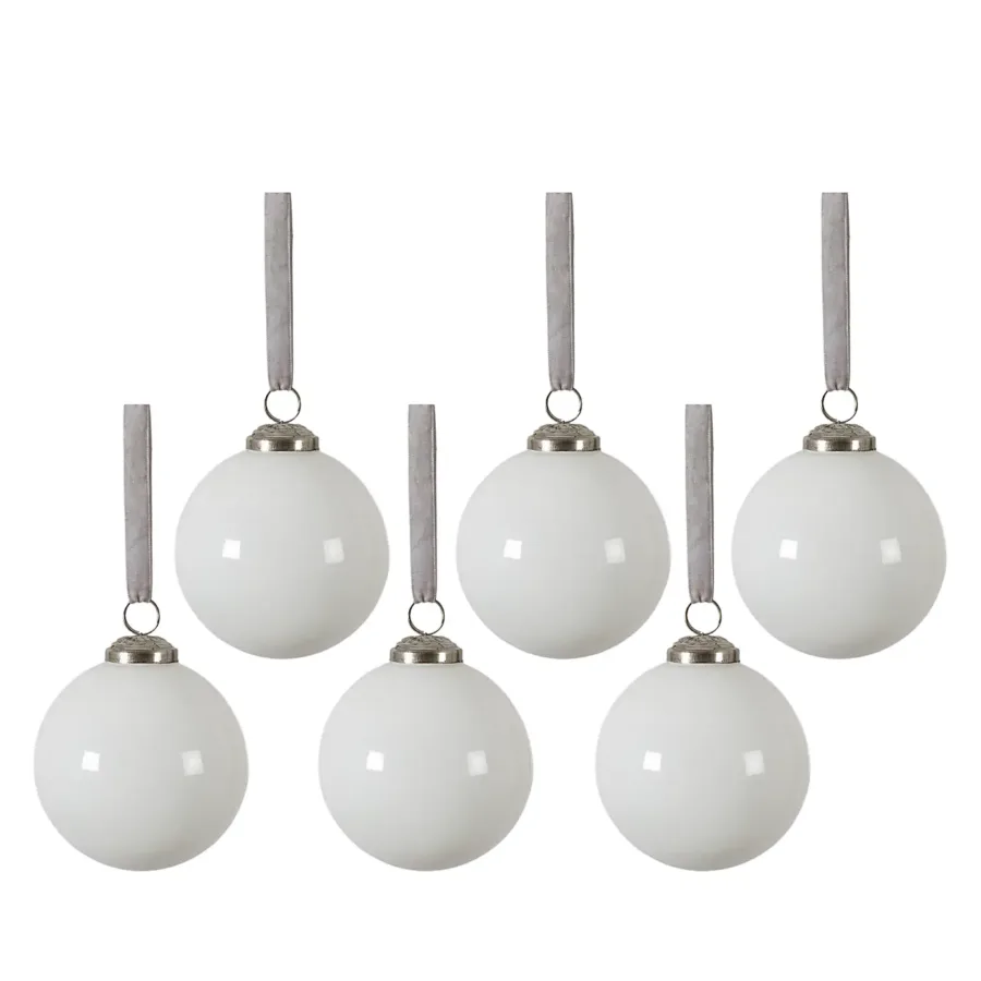 Set of 6 soft white assorted baubles