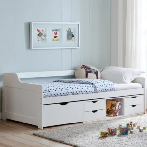 Durham kids cabin bed single with drawers - white