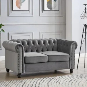 2 seater chesterfield sofa, grey velvet