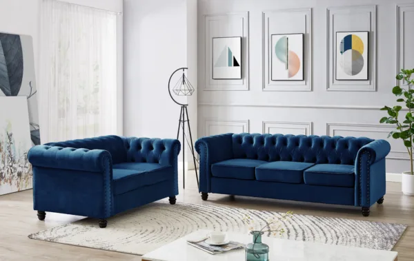 2 seater chesterfield sofa, blue velvet
