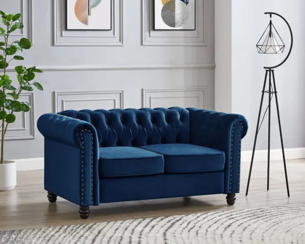 2 Seater Chesterfield Sofa, Blue Velvet