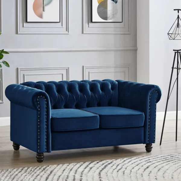 2 Seater Chesterfield Sofa, Blue Velvet