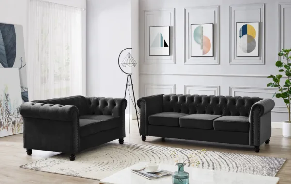 2 seater chesterfield sofa, black velvet