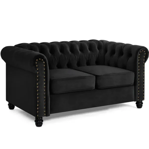2 Seater Chesterfield Sofa, Black Velvet