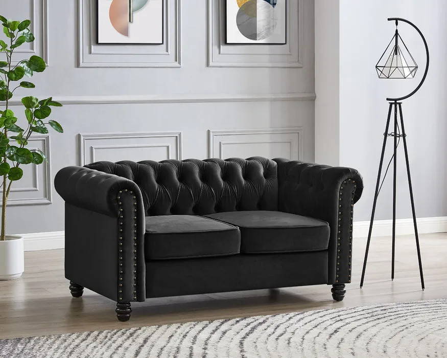 2 seater chesterfield sofa, black velvet