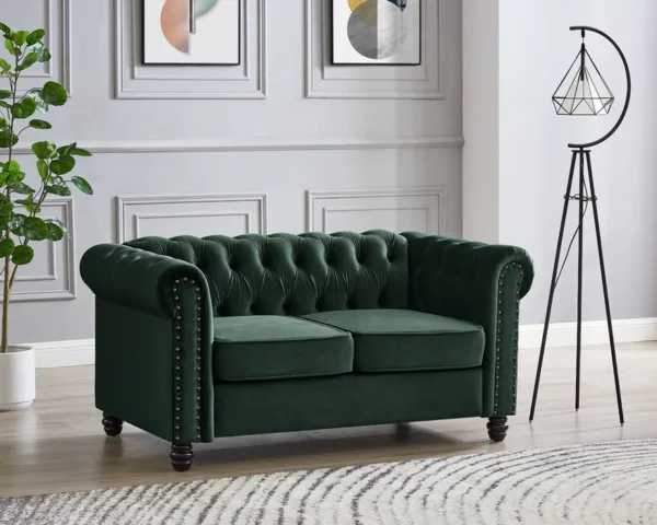 2 Seater Chesterfield Sofa, Green Velvet