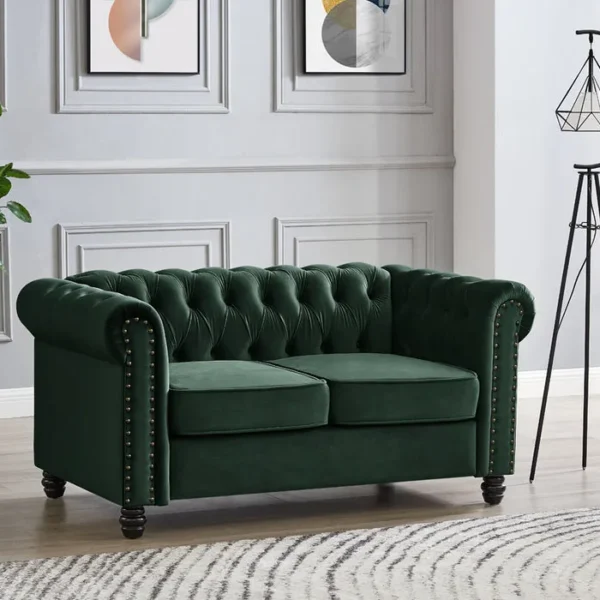 2 Seater Chesterfield Sofa, Green Velvet