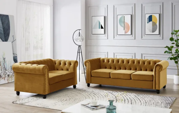 2 seater chesterfield sofa, gold velvet