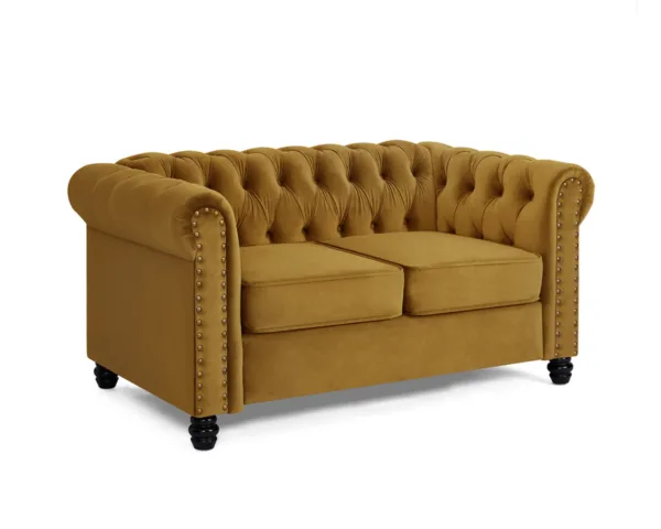 2 Seater Chesterfield Sofa, Gold Velvet