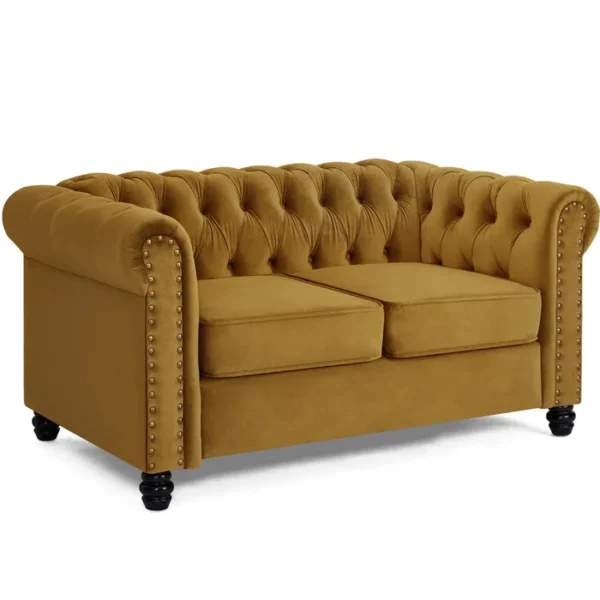 2 Seater Chesterfield Sofa, Gold Velvet