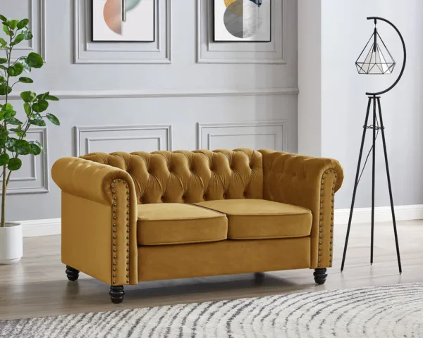 2 Seater Chesterfield Sofa, Gold Velvet