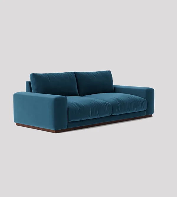 Denver 3-Seater Blue Velvet Sofa With Deep Cushions