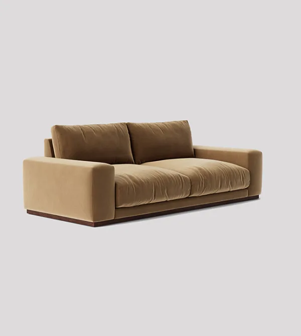 Denver 3-Seater Biscuit Brown Velvet Sofa With Deep Cushions