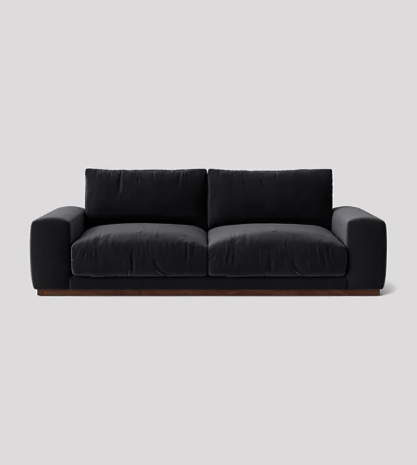 Denver 3-Seater Black Velvet Sofa With Deep Cushions