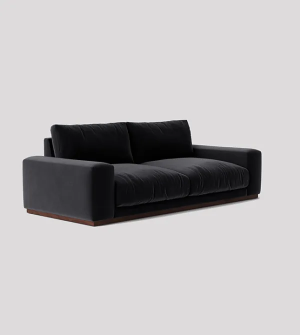 Denver 3-Seater Black Velvet Sofa With Deep Cushions