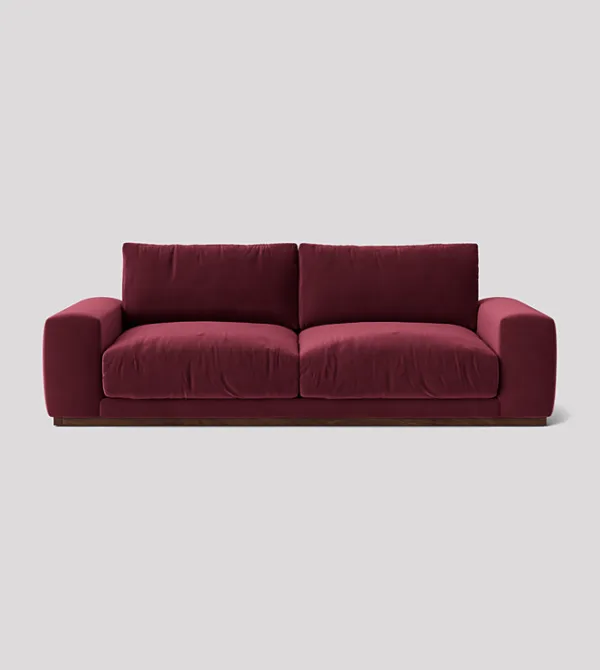 Denver 3-Seater Bordeaux Red Velvet Sofa With Deep Cushions