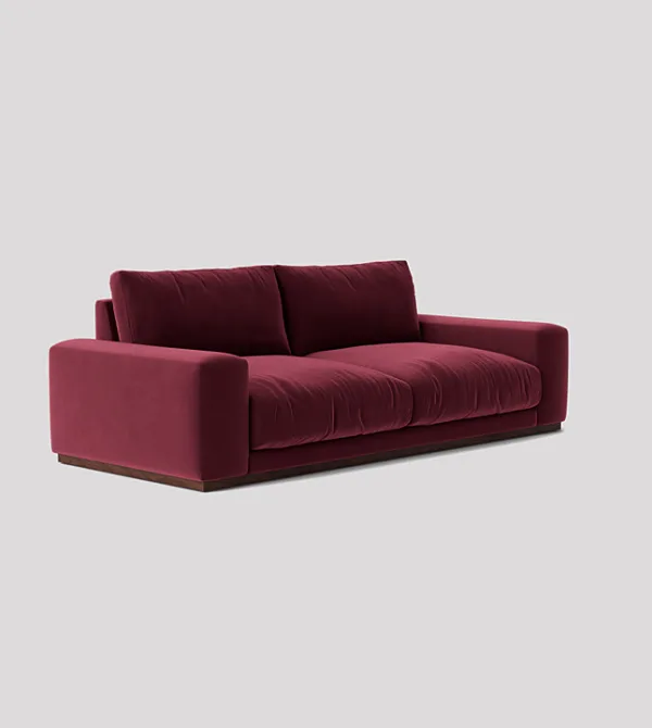 Denver 3-Seater Bordeaux Red Velvet Sofa With Deep Cushions