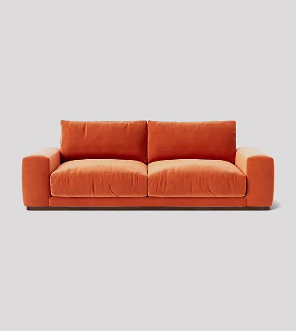 Denver 3-Seater Burnt Orange Velvet Sofa With Deep Cushions