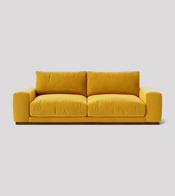 Denver 3-Seater Turmeric Yellow Velvet Sofa With Deep Cushions