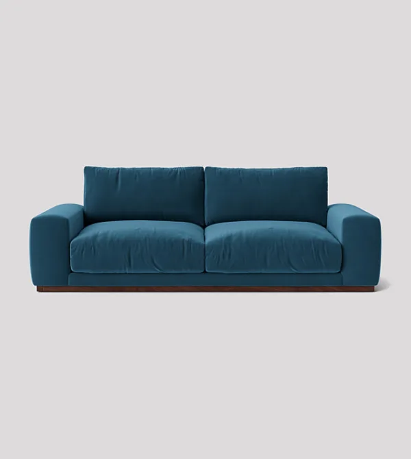 Denver 3-Seater Blue Velvet Sofa With Deep Cushions