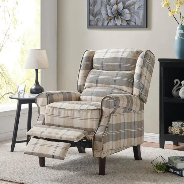 Nairn tartan recliner chair, beige