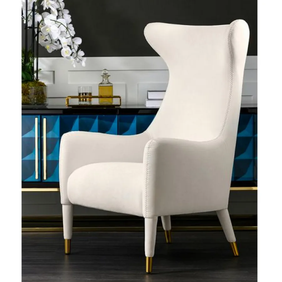 Delta wingback armchair white, with brushed gold feet