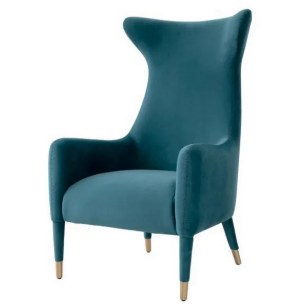 Delta wingback armchair peacock green, with brushed gold feet