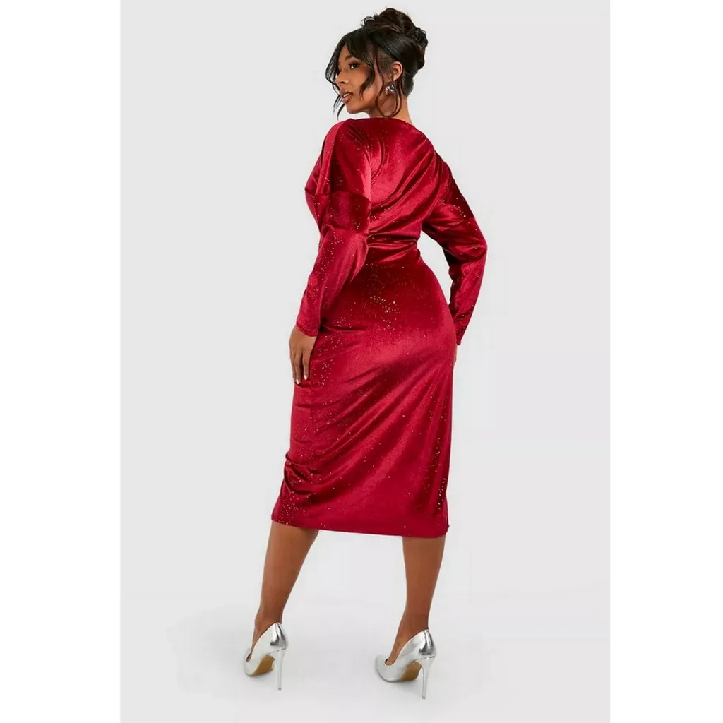 Plus red glitter velvet wrap midaxi dress Plus red glitter velvet wrap midaxi dress