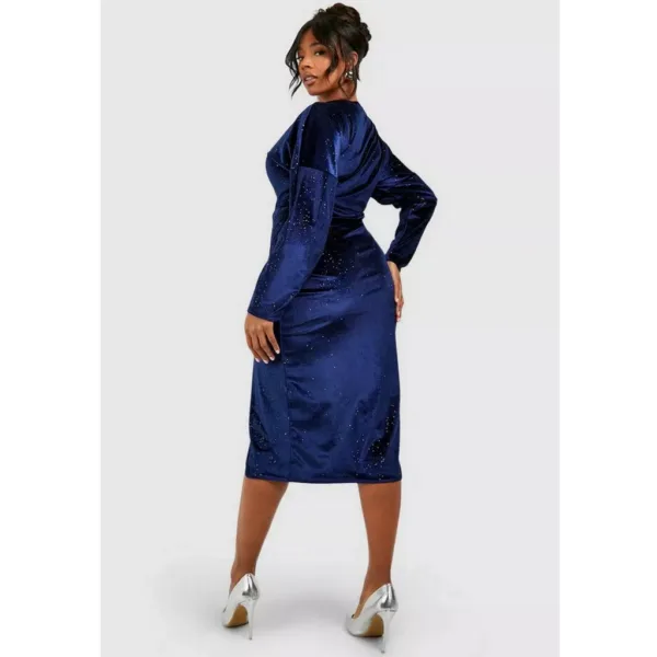 Plus blue glitter velvet wrap midaxi dress